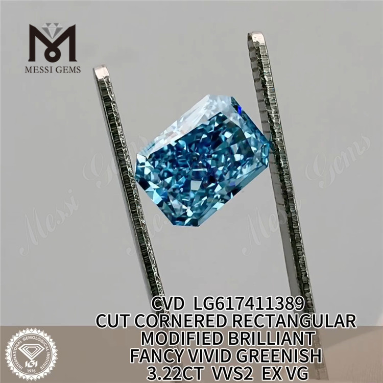 3.22CT 직사각형 컷 팬시 비비드 그린 블루 VVS2 EX VG CVD 랩 다이아몬드 LG617411389丨Messigems