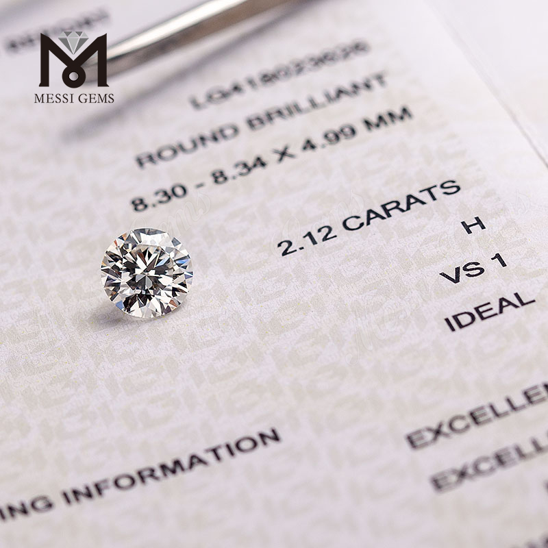 반지 공장 도매 실험실 성장 다이아몬드 제작을 위한 2.12ct H/VS1 3EX IGI 인증서 합성 다이아몬드 