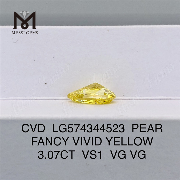 3.07CT PEAR FANCY VIVID YELLOW VS1 VG VG 3ct 실험실 제작 다이아몬드 CVD LG574344523