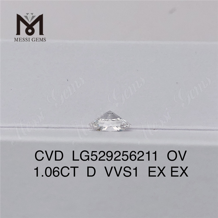 1.06ct D VVS1 EX EX 타원형 합성 다이아몬드 CVD
