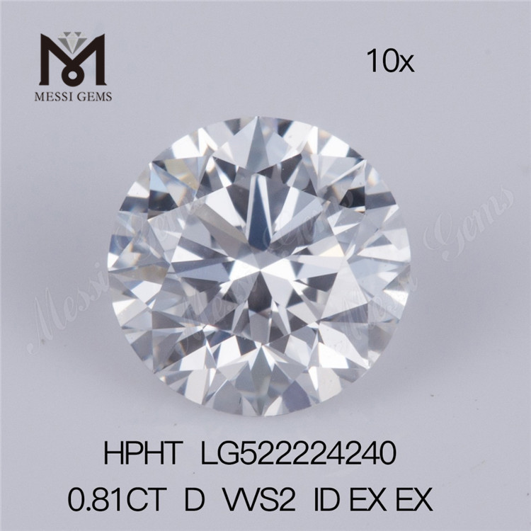 0.81ct D VVS2 ID EX EX HPHT 라운드 브릴리언트 컷 랩그로운 다이아몬드 공장 가격