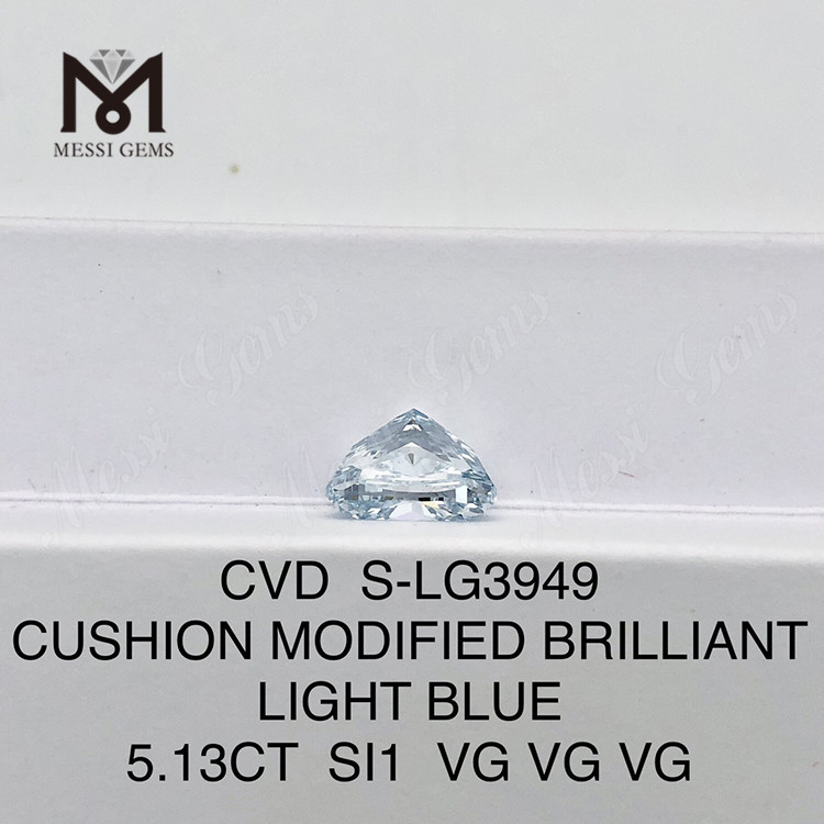5.13CT SI1 쿠션 라이트 블루 인증 실험실 다이아몬드 IGI 인증 지속 가능한 스파클丨Messigems CVD S-LG3949