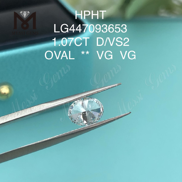 1.07캐럿 D VS2 투명도 등급 타원형 실험실 다이아몬드 HPHT