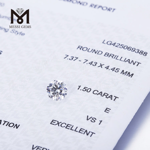 연구소에서 제작한 우수한 라운드 브릴리언트 컷 1.5ct E VS1 루즈 CVD 다이아몬드
