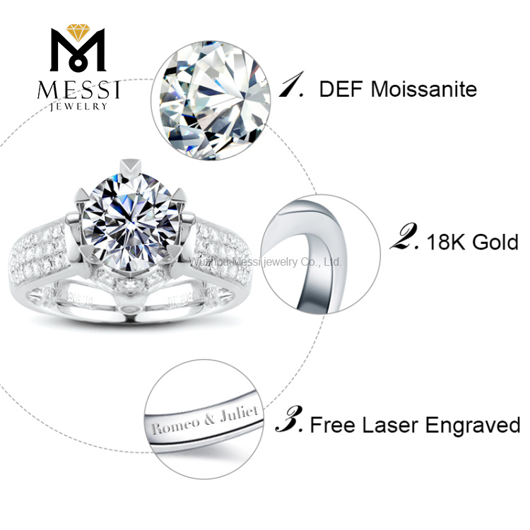 Moissanite 다이아몬드 반지 6 개의 발톱 세트 18K 화이트 골드 보석 반지 남성과 여성 약혼 결혼식