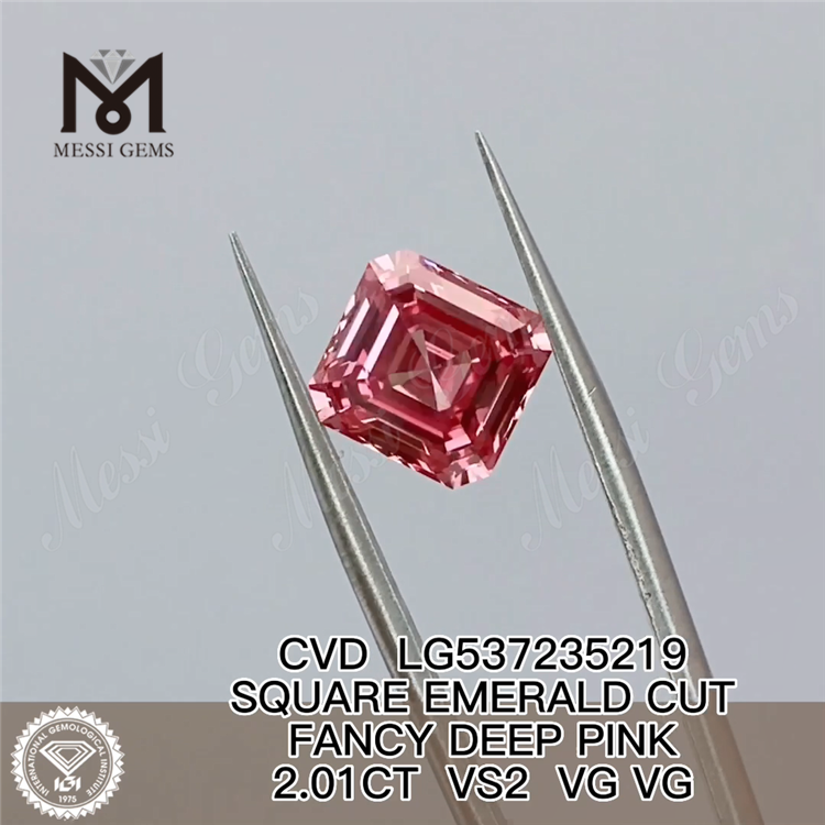 2.01CT VS2 VG VG CVD 스퀘어 에메랄드 컷 팬시 딥 핑크 랩그로운 다이아몬드 LG537235219