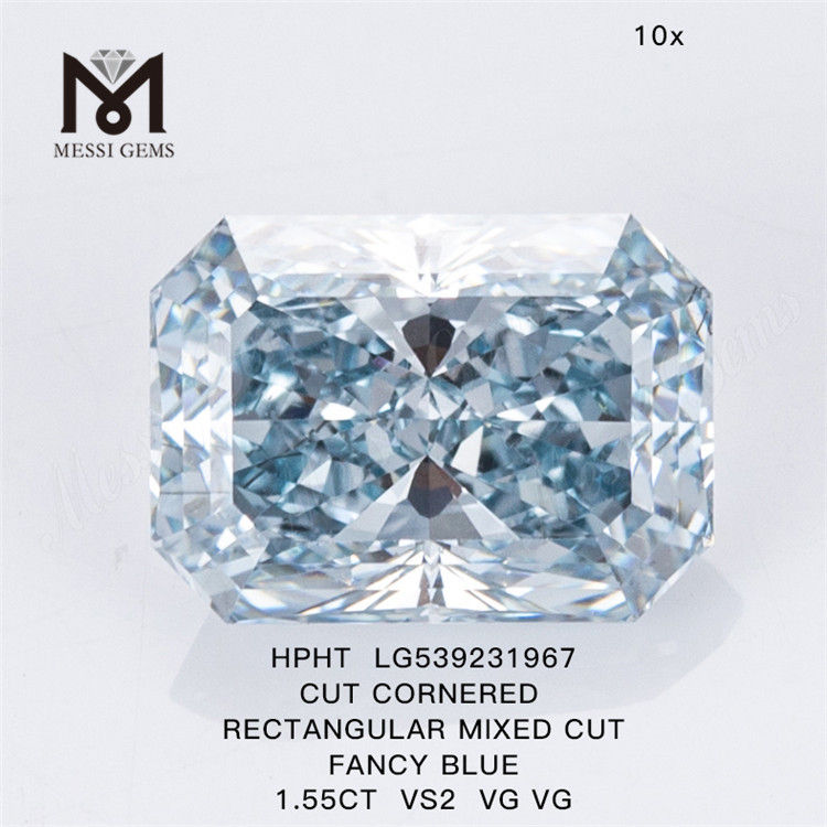 1.55ct 블루 HPHT 다이아몬드 도매 직사각형 HPHT 블루 랩 다이아몬드