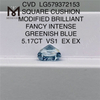 5.17CT VS1 EX EX 스퀘어 쿠션 수정 브릴리언트 팬시 인텐스 그린 블루 CVD 루즈 블루 다이아몬드 LG579372153 