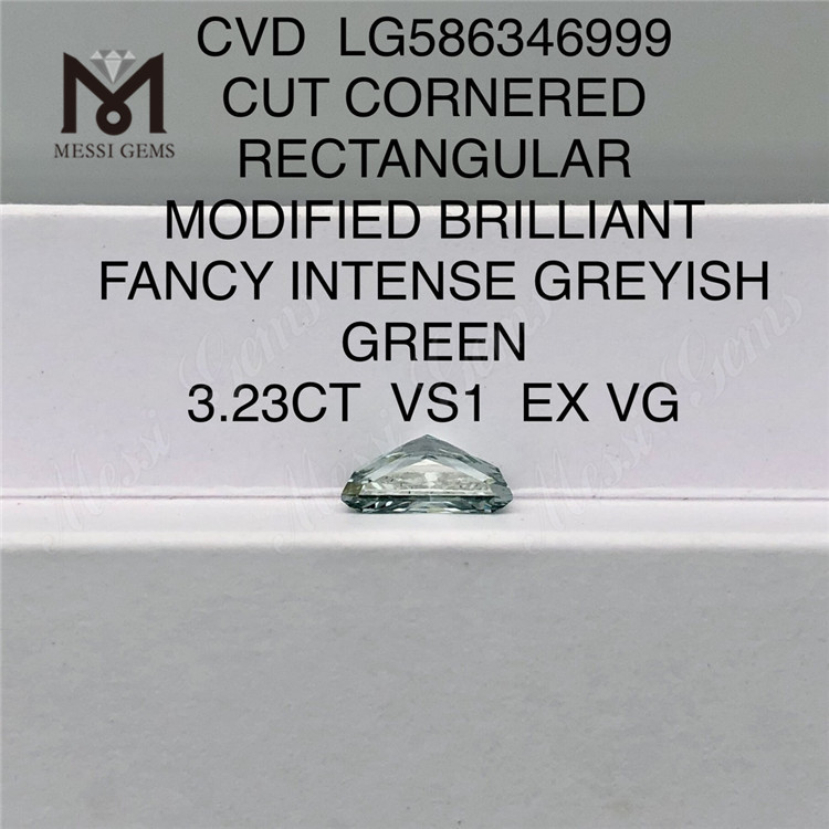 3.23CT VS1 EX VG 컷 모서리 직사각형 팬시 그린 랩 다이아몬드 Cvd LG586346999 