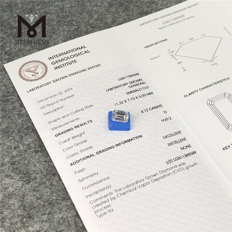 4.12CT D 에메랄드 컷 4ct 루즈 제작 다이아몬드 VVS2 LG611369349丨Messigems