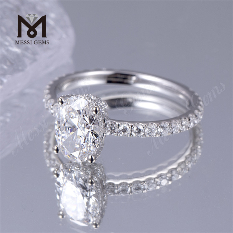18k 화이트 골드 IGI 연구소 성장 다이아몬드 타원형 결혼 반지 패션