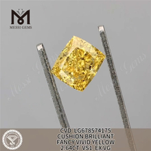 2.64ct 쿠션 실험실 자란 다이아몬드 공상 생생한 노란색 VS1 EX VG CVD LG678574175