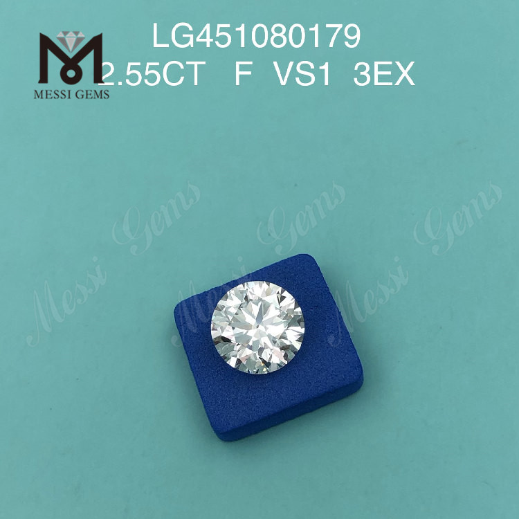 2.55ct F VS1 3EX 컷 라운드 최고 가격 실험실 재배 다이아몬드