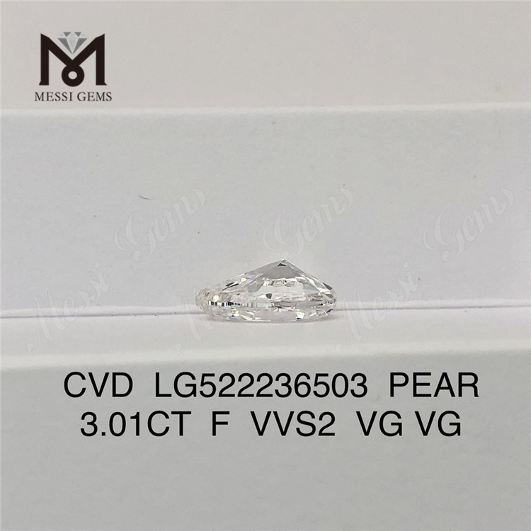 3.01CT F VVS2 VG VG CVD 배 모양 랩 그로운 다이아몬드 