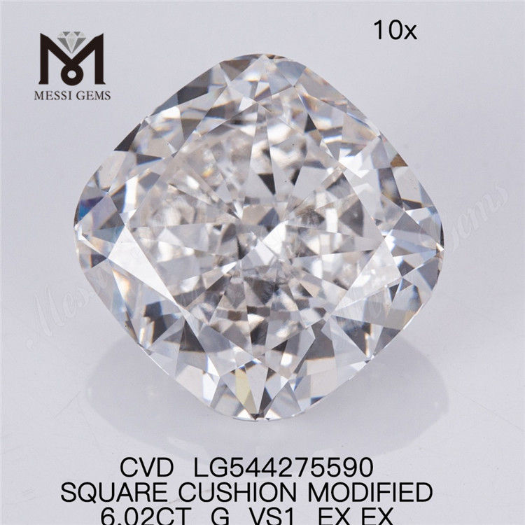6.02CT G VS1 저렴한 인공 다이아몬드 SQ 쿠션 컷 6ct 화이트 루즈 최대 랩 다이아몬드 재고 있음 