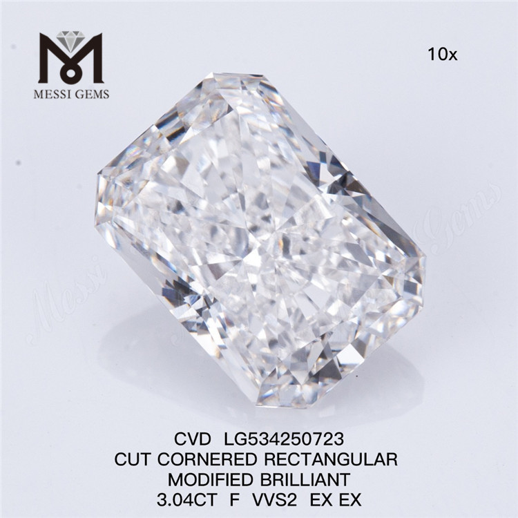 3.04CT 직사각형 컷 F VVS2 EX EX 고품질 인공 다이아몬드 CVD LG534250723 
