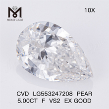 5.00ct F VS2 EX 우수한 배 모양 실험실 재배 다이아몬드 고품질