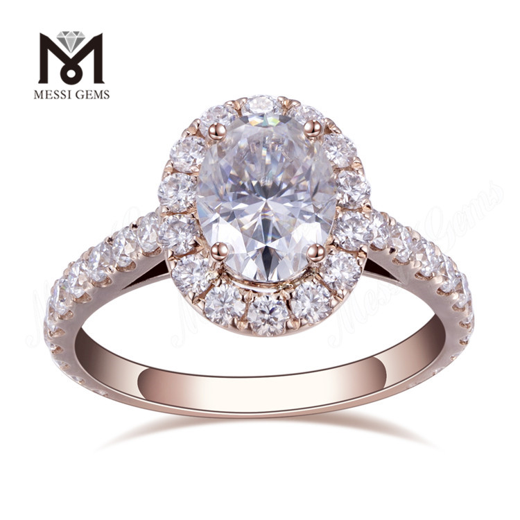 14k 로즈 골드 2ct 헤일로 스타일 타원형 다이아몬드 약혼 반지 패션